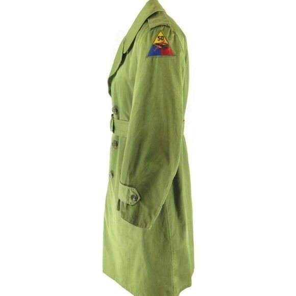 Vintage 50s US Army Overcoat M Short Green Military OG107 Wool Liner Belt Pocket - Picture 4 of 11